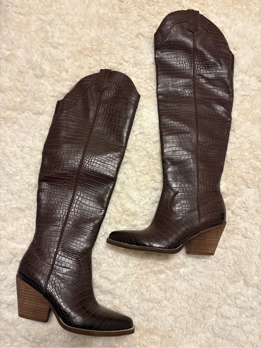 Zodiac Croc-Embossed Brown Over-the-Knee Cowboy  Boot